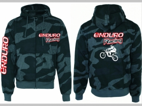 Enduro Racing hrubá maskáčová mikina na zips s kapucou vzor Nightcamo - Nočný maskáč " Splinter "